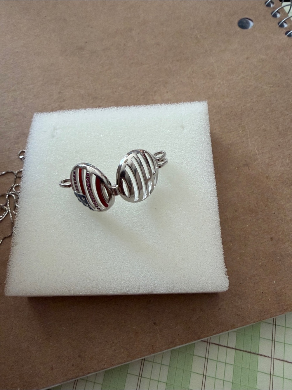Vantel Pearls Silver-Tone Striped Orb Necklace with Red Accent